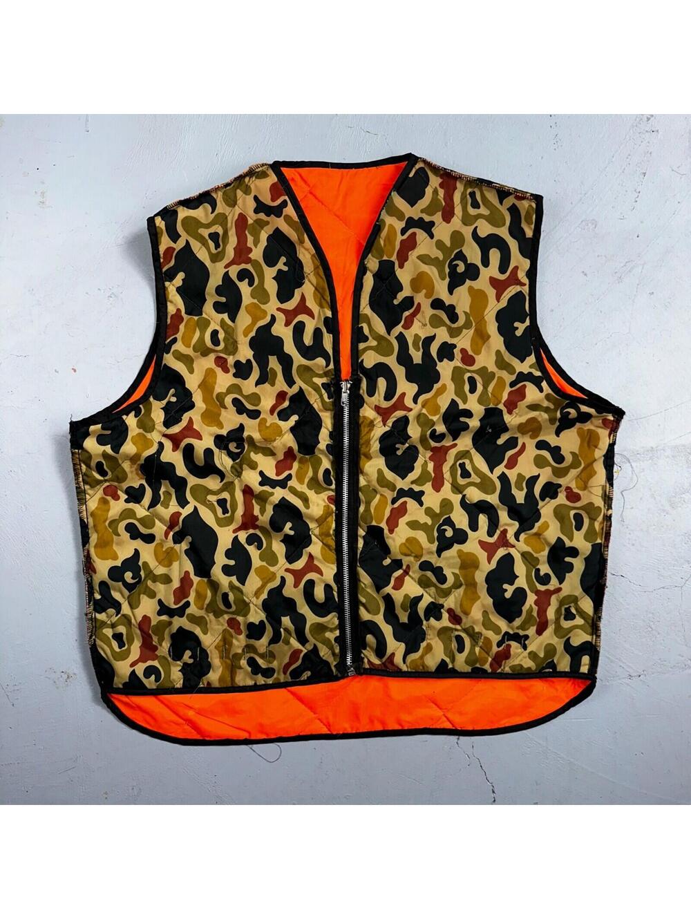 Vintage Duck Camo Vest Adult Large Camouflage Puffer Reversible Hunting Fishing